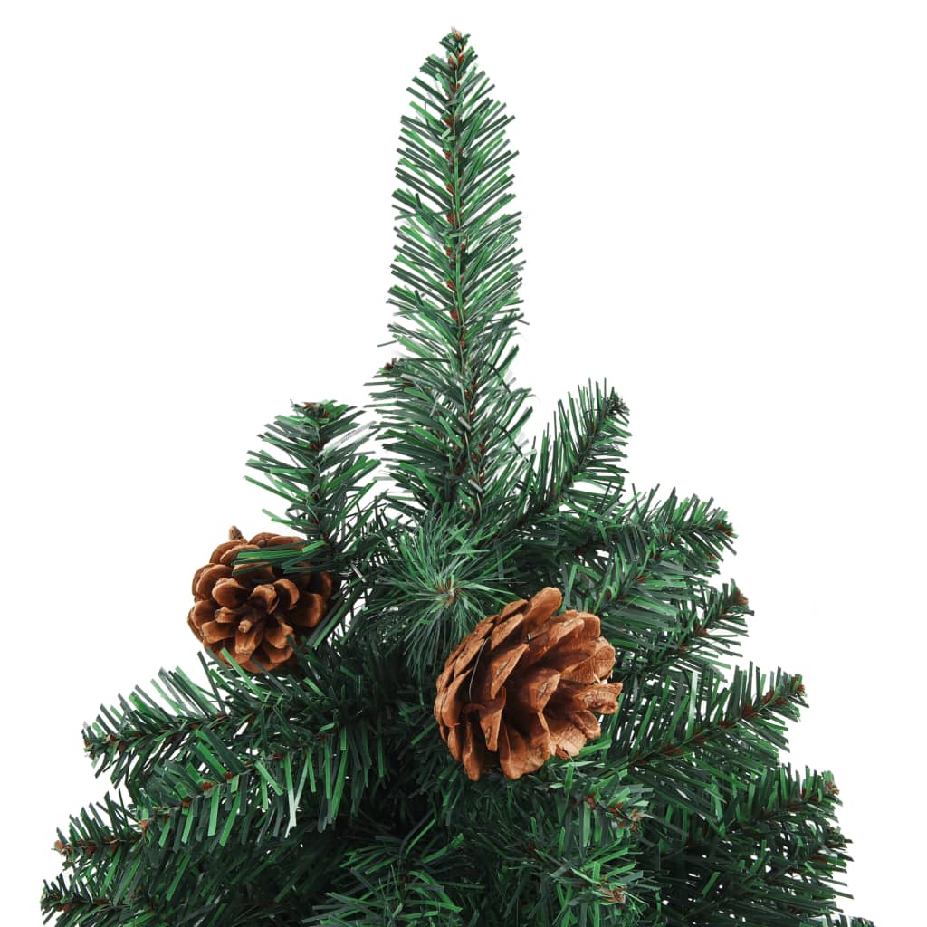 vidaXL Slim Pre-lit Christmas Tree with Real Wood&Cones Green 210 cm