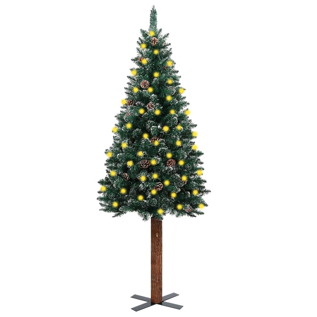 vidaXL Slim Pre-lit Christmas Tree with Real Wood&White Snow Green 180 cm