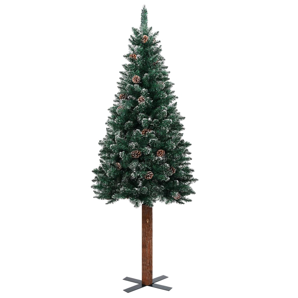 vidaXL Slim Pre-lit Christmas Tree with Real Wood&White Snow Green 180 cm