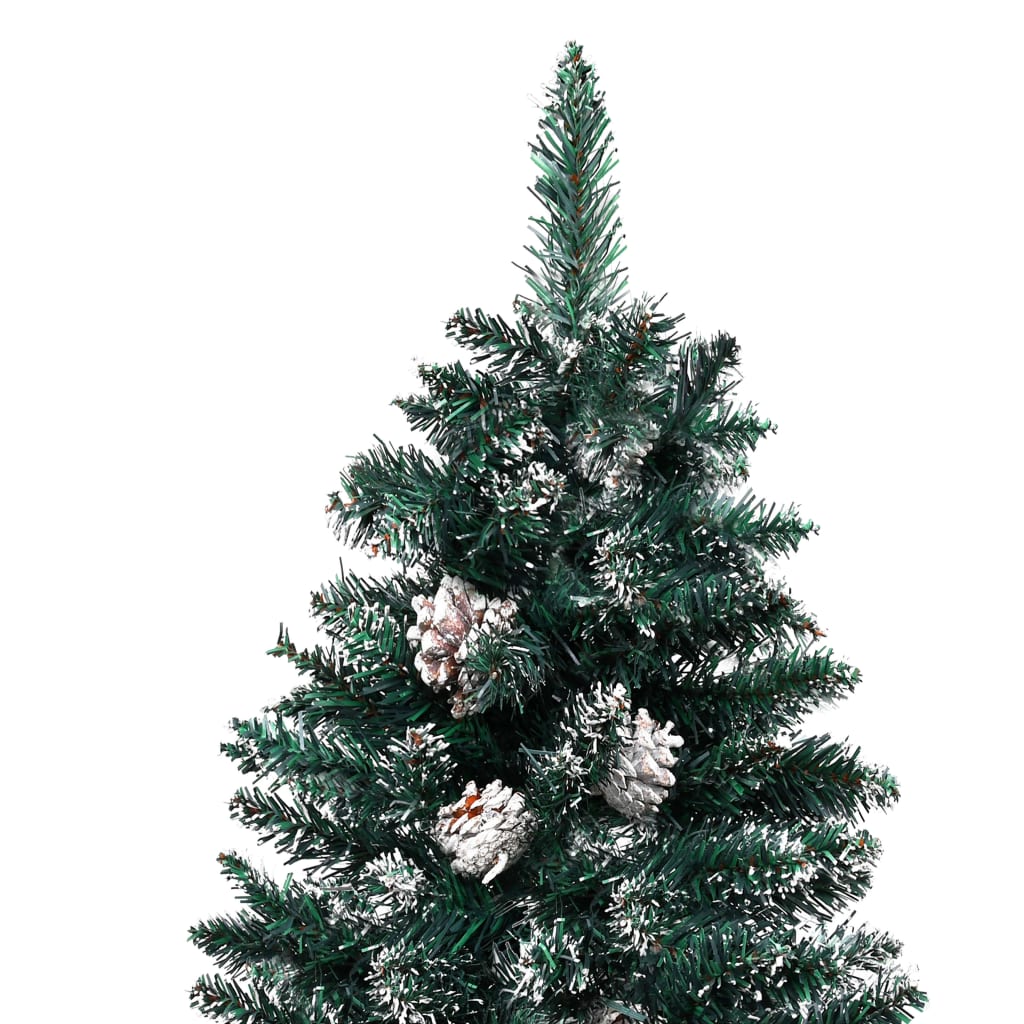 vidaXL Slim Pre-lit Christmas Tree with Real Wood&White Snow Green 180 cm