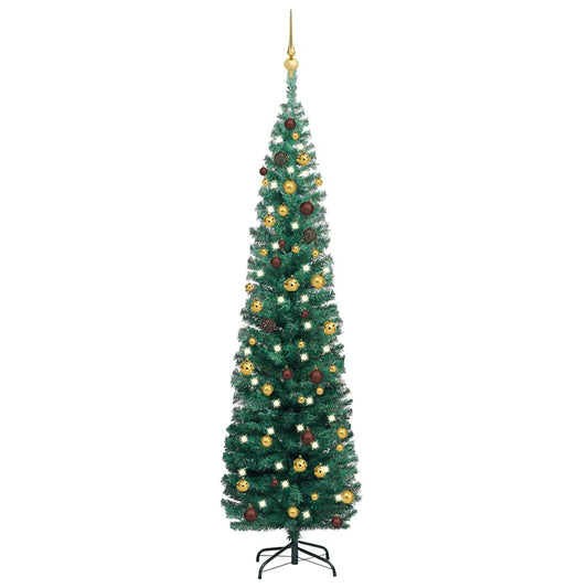 vidaXL Slim Artificial Pre-lit Christmas Tree with Ball Set Green 180 cm