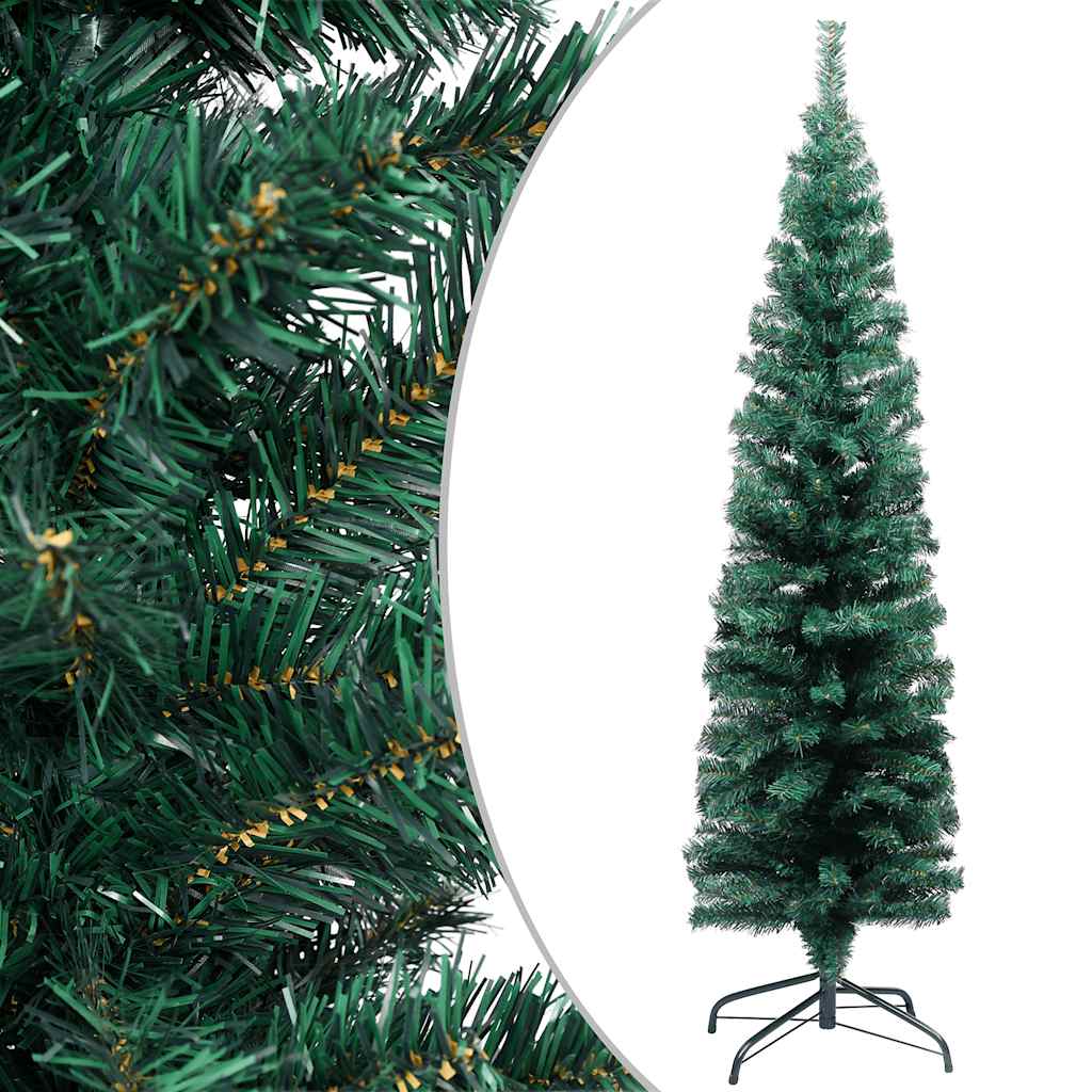 vidaXL Slim Artificial Pre-lit Christmas Tree with Ball Set Green 180 cm