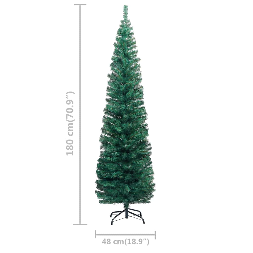 vidaXL Slim Artificial Pre-lit Christmas Tree with Ball Set Green 180 cm