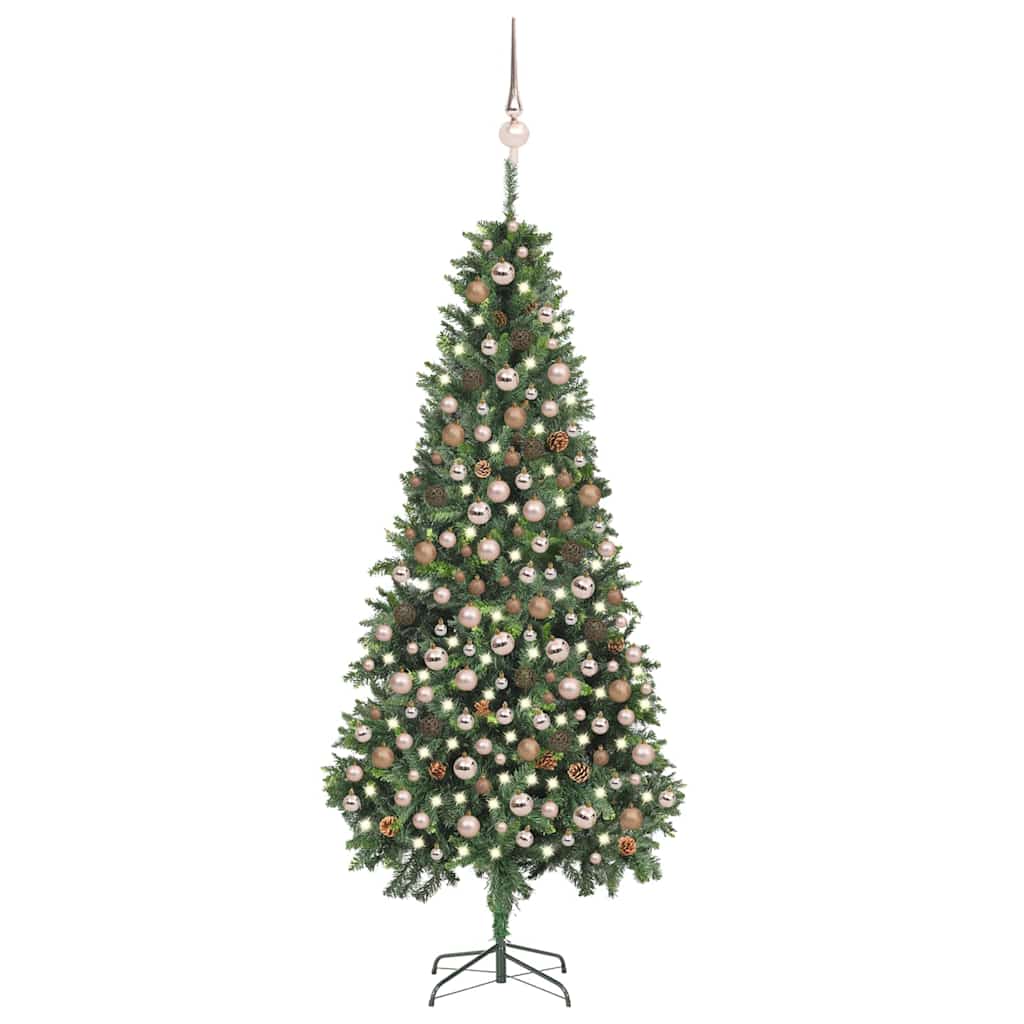 vidaXL Artificial Pre-lit Christmas Tree with Ball Set&Pine Cones 210 cm
