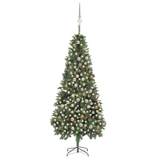 vidaXL Artificial Pre-lit Christmas Tree with Ball Set&Pine Cones 210 cm