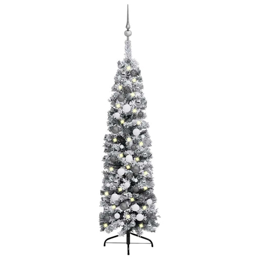 vidaXL Slim Pre-lit Christmas Tree with Ball Set&Flocked Snow Green 120 cm