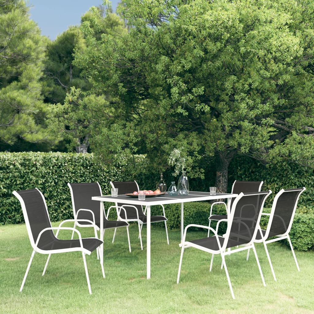 vidaXL 7 Piece Outdoor Dining Set Steel Black