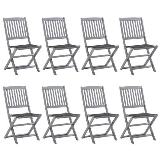 vidaXL Folding Outdoor Chairs 8 pcs with Cushions Solid Acacia Wood