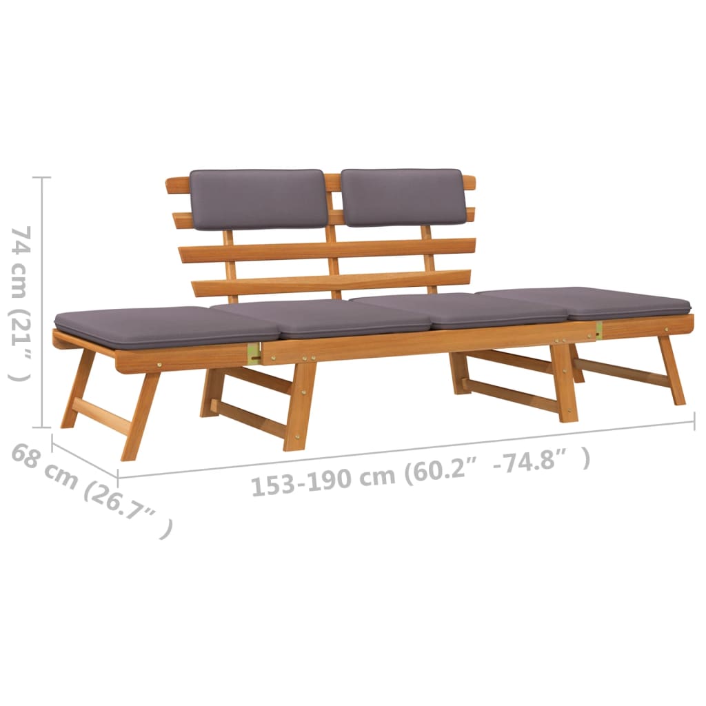 vidaXL Garden Bench with Cushions 2-in-1 190 cm Solid Acacia Wood