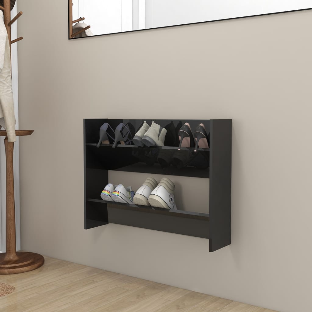 vidaXL Wall Shoe Cabinet High Gloss Black 80x18x60 cm Engineered Wood