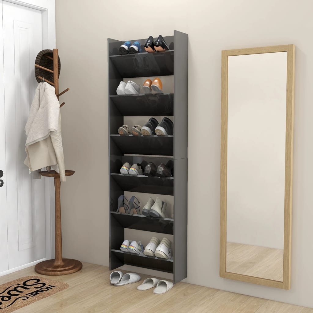 vidaXL Wall Shoe Cabinets 2 pcs High Gloss Grey 60x18x90 cm Engineered Wood