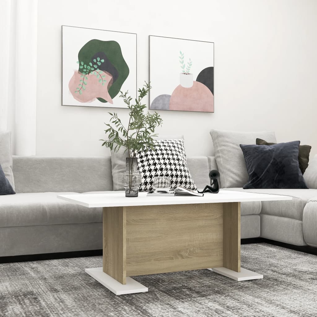 vidaXL Coffee Table White and Sonoma Oak 103.5x60x40 cm Engineered Wood