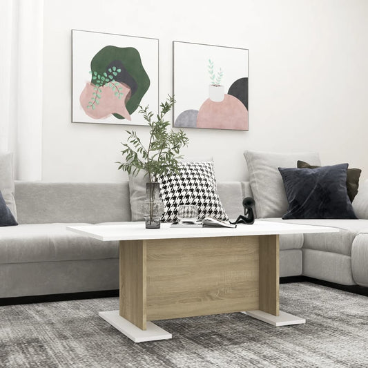 vidaXL Coffee Table White and Sonoma Oak 103.5x60x40 cm Engineered Wood