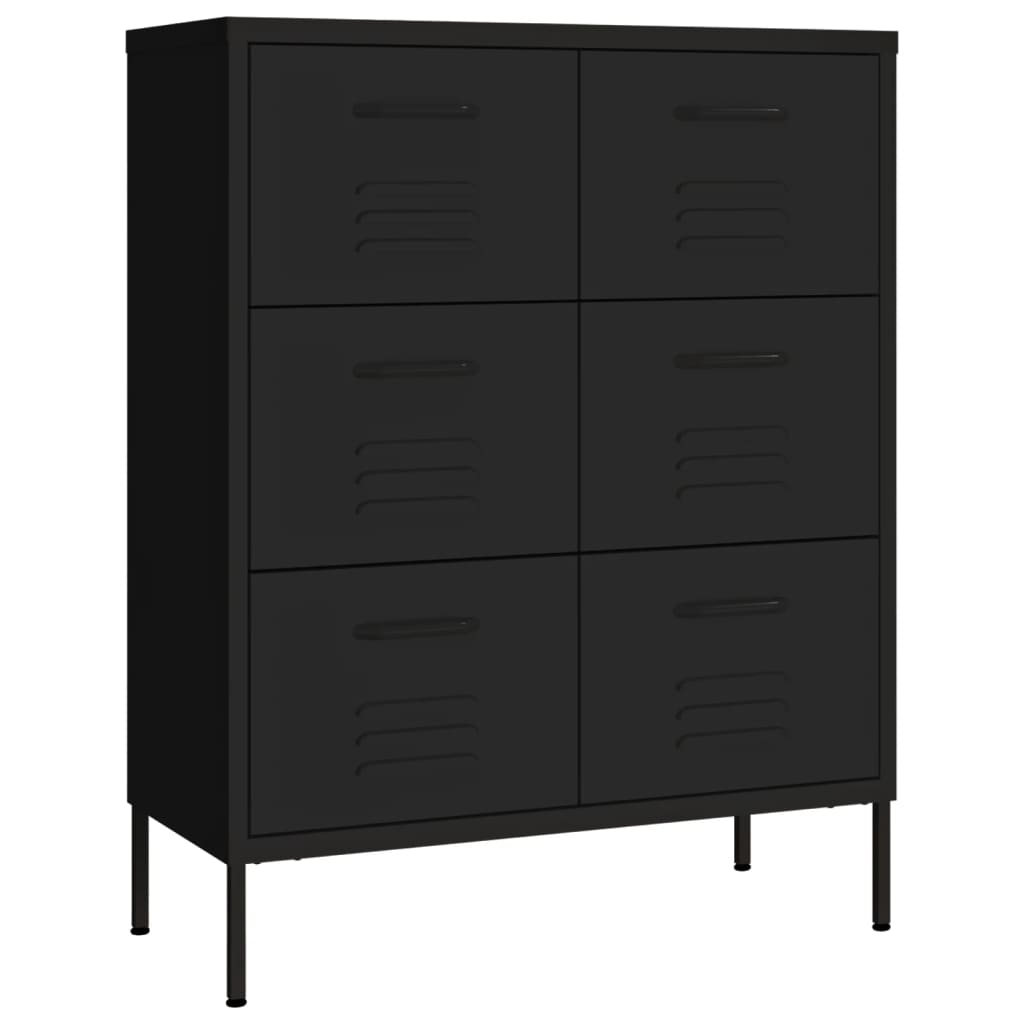 vidaXL Drawer Cabinet Black 80x35x101.5 cm Steel
