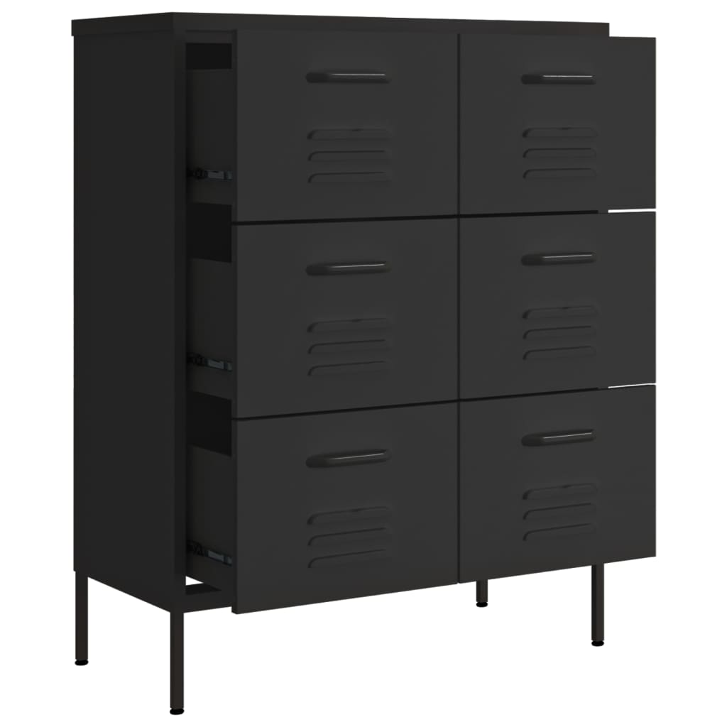 vidaXL Drawer Cabinet Black 80x35x101.5 cm Steel