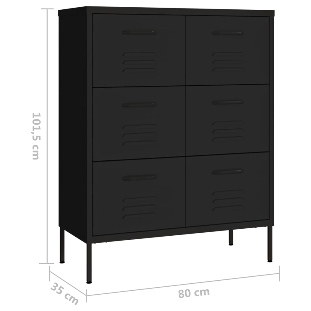 vidaXL Drawer Cabinet Black 80x35x101.5 cm Steel