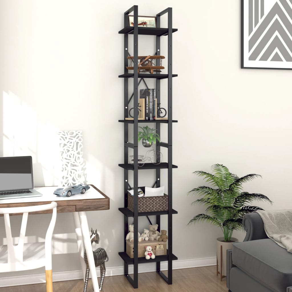 vidaXL 6-Tier Book Cabinet Black 40x30x210 cm Engineered Wood