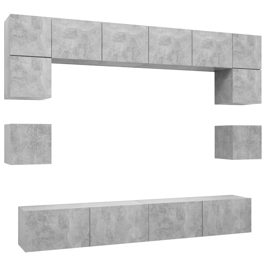 vidaXL 8 Piece TV Cabinet Set Concrete Grey Engineered Wood