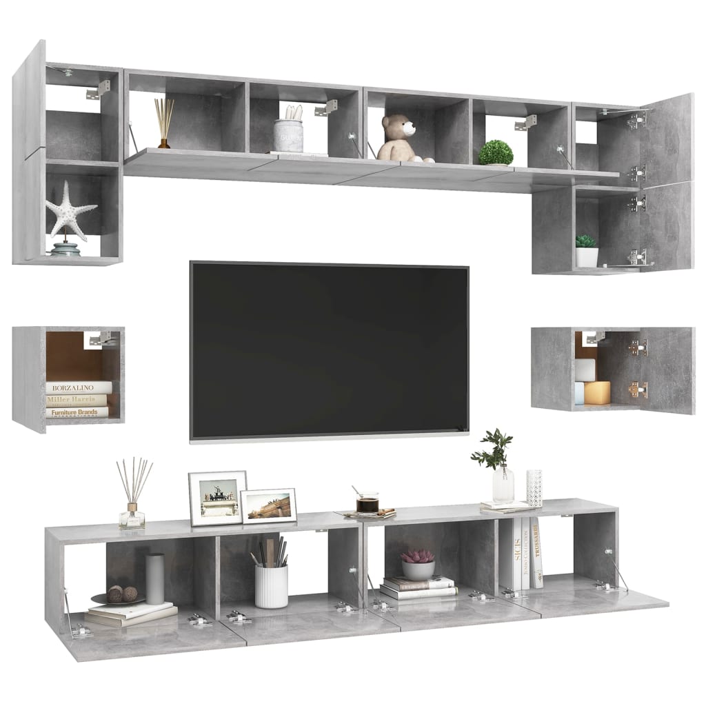 vidaXL 8 Piece TV Cabinet Set Concrete Grey Engineered Wood