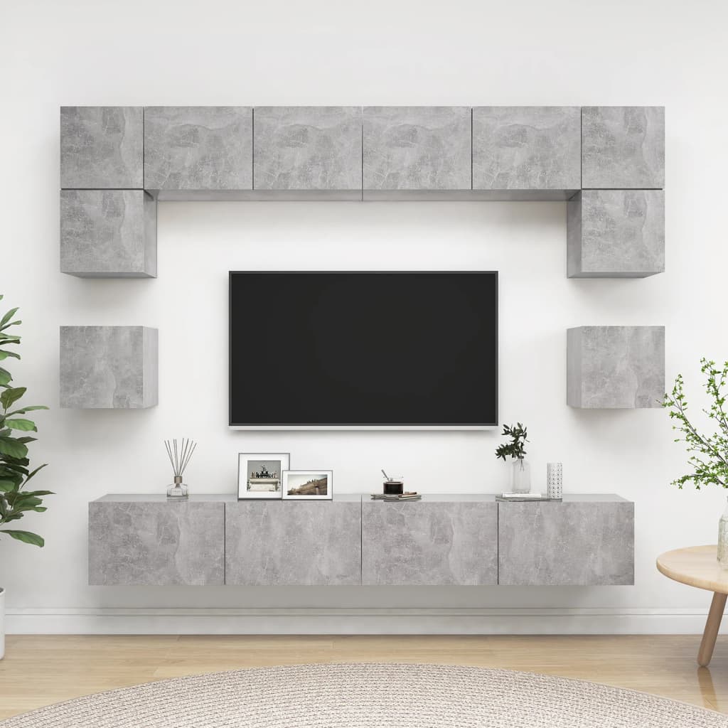 vidaXL 8 Piece TV Cabinet Set Concrete Grey Engineered Wood