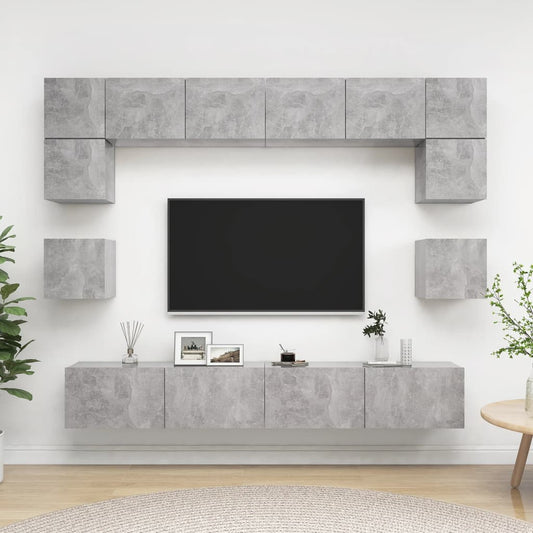 vidaXL 8 Piece TV Cabinet Set Concrete Grey Engineered Wood