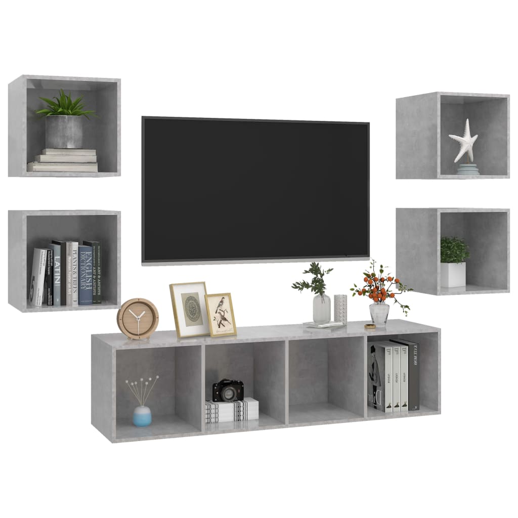 vidaXL 5 Piece TV Cabinet Set Concrete Grey Engineered Wood