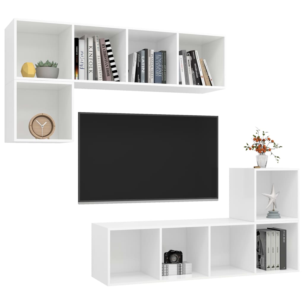 vidaXL 4 Piece TV Cabinet Set White Engineered Wood
