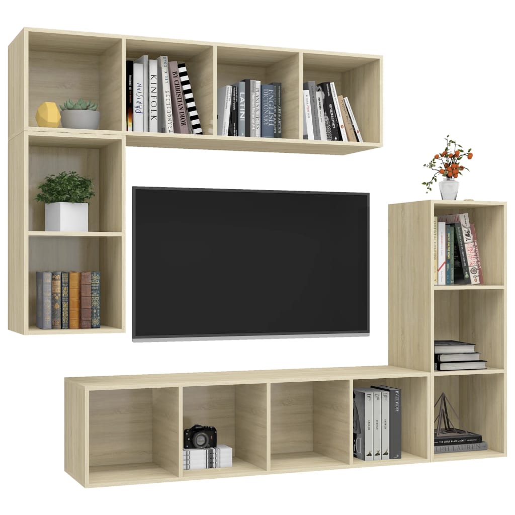 vidaXL 4 Piece TV Cabinet Set Sonoma Oak Engineered Wood