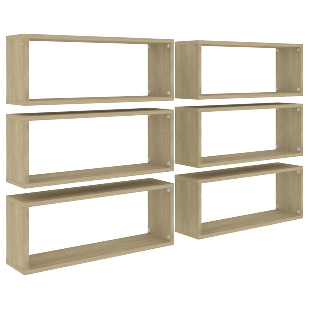 vidaXL Wall Cube Shelves 6 pcs Sonoma Oak 60x15x23 cm Engineered Wood
