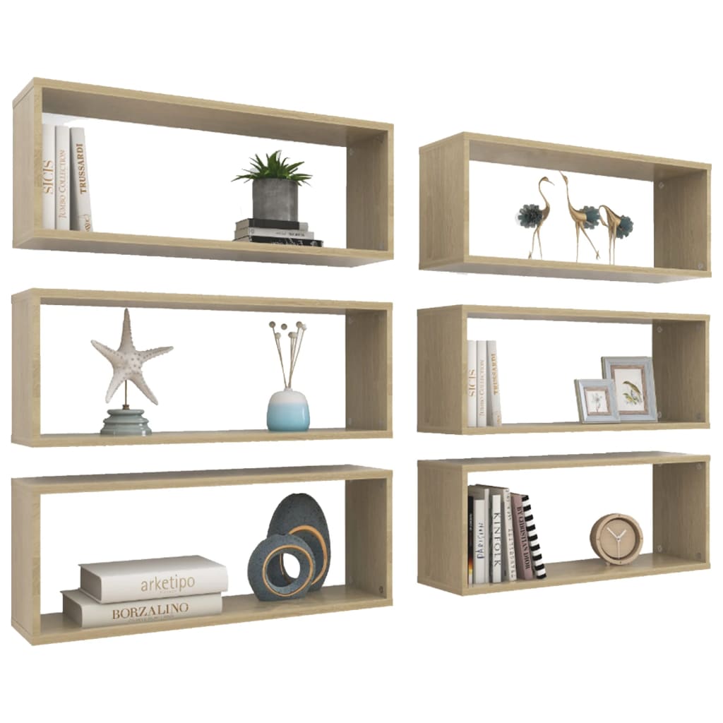 vidaXL Wall Cube Shelves 6 pcs Sonoma Oak 60x15x23 cm Engineered Wood
