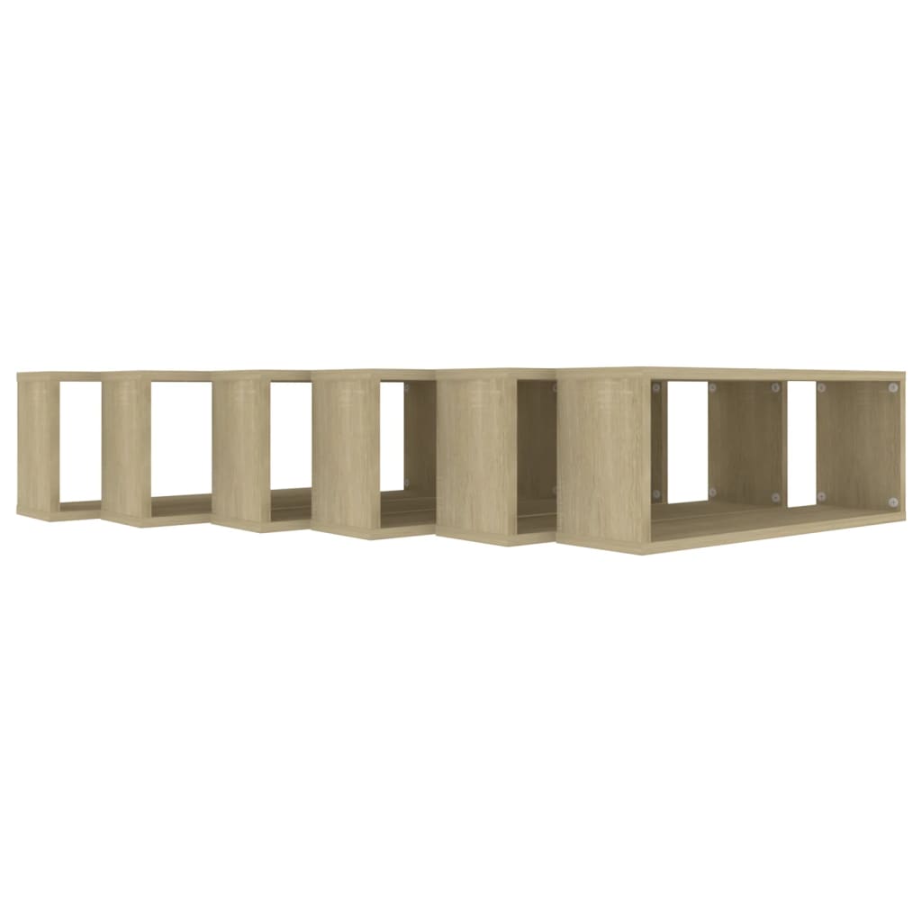 vidaXL Wall Cube Shelves 6 pcs Sonoma Oak 60x15x23 cm Engineered Wood
