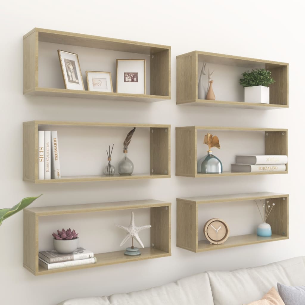 vidaXL Wall Cube Shelves 6 pcs Sonoma Oak 60x15x23 cm Engineered Wood