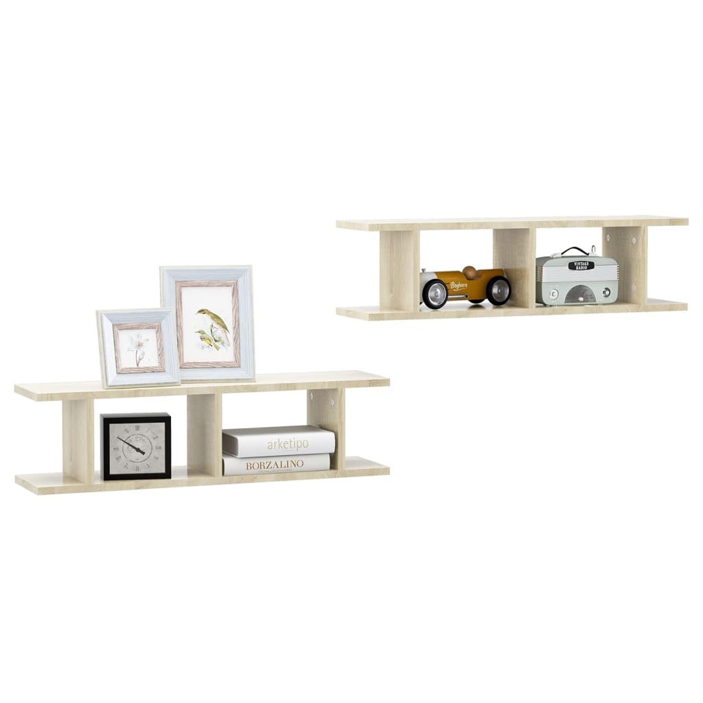 vidaXL Wall Shelves 2 pcs Sonoma Oak 75x18x20 cm Engineered Wood