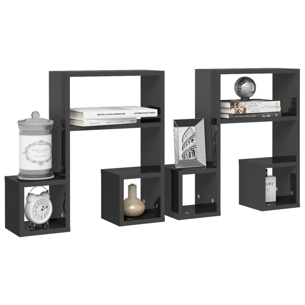 vidaXL Wall Shelves 2 pcs High Gloss Grey 50x15x50 cm Engineered Wood