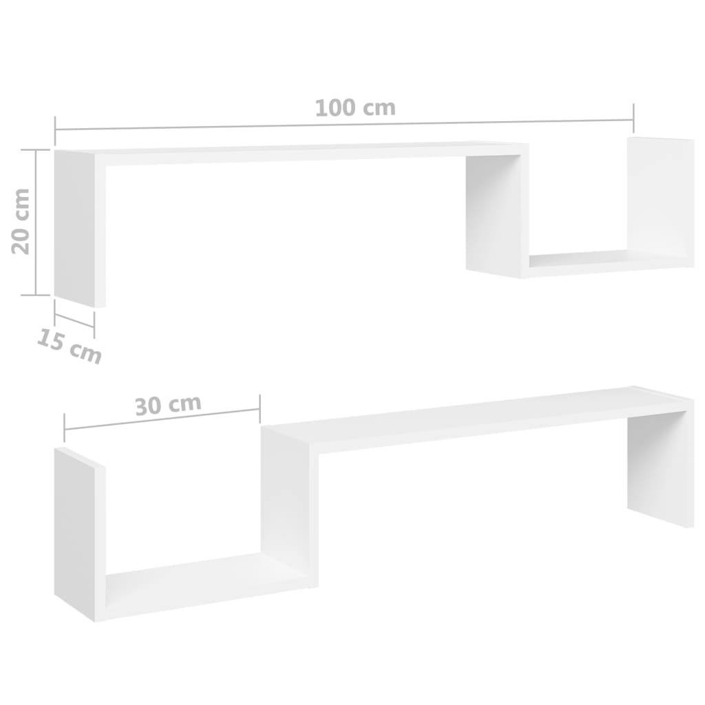 vidaXL Wall Shelves 2 pcs White 100x15x20 cm Engineered Wood