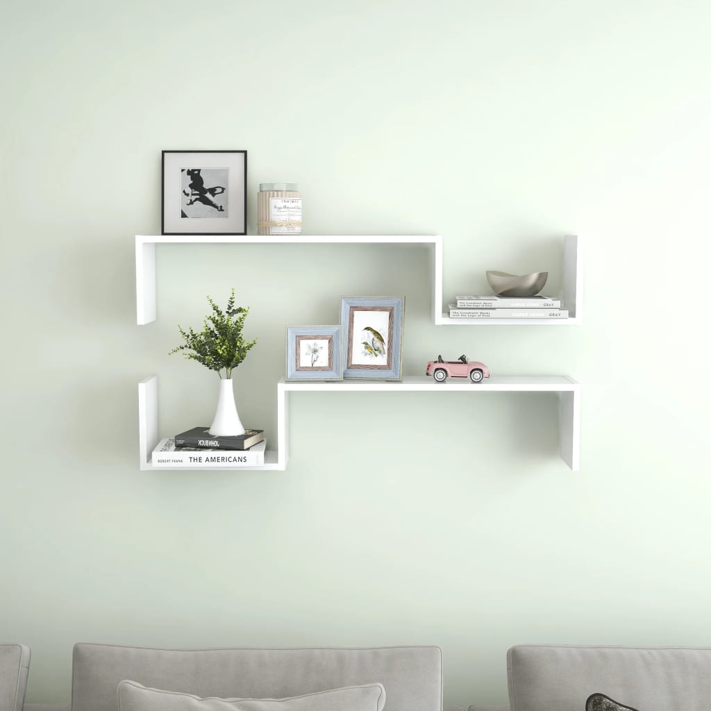 vidaXL Wall Shelves 2 pcs White 100x15x20 cm Engineered Wood