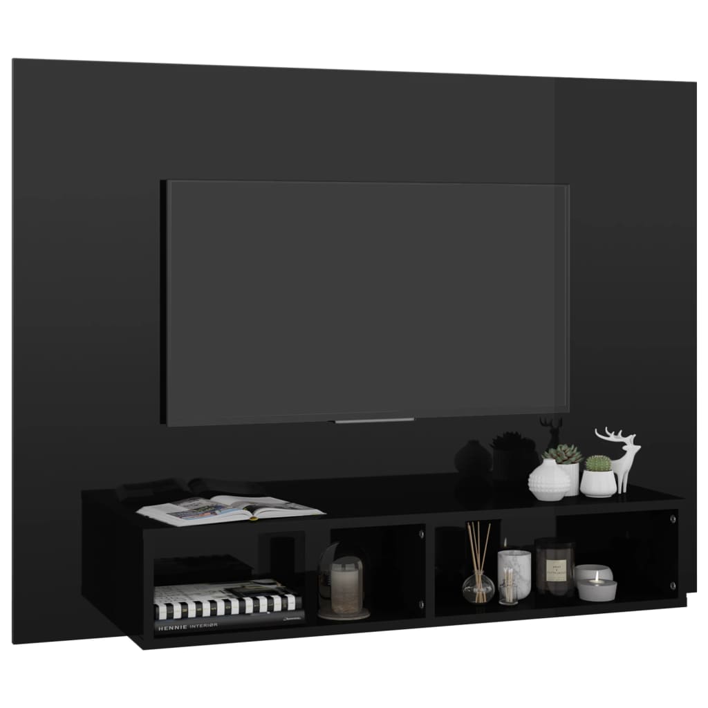vidaXL Wall TV Cabinet High Gloss Black 120x23.5x90 cm Engineered Wood