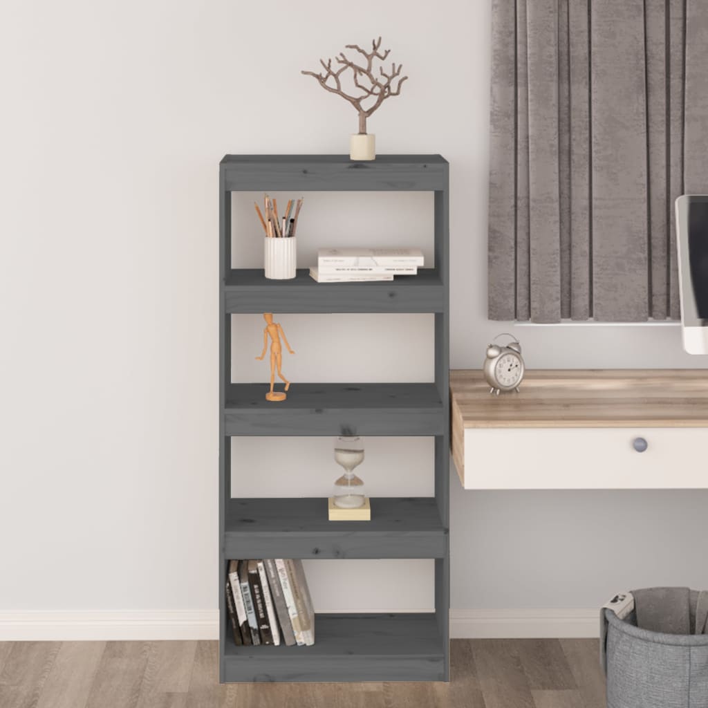 vidaXL Book Cabinet/Room Divider Grey 60x30x135.5 cm Solid Wood Pine