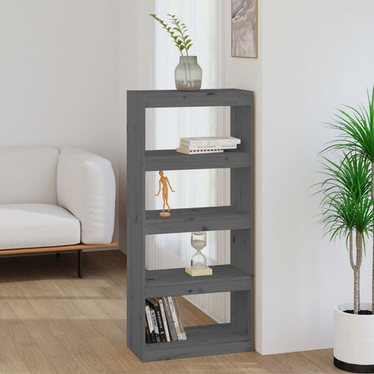 vidaXL Book Cabinet/Room Divider Grey 60x30x135.5 cm Solid Wood Pine