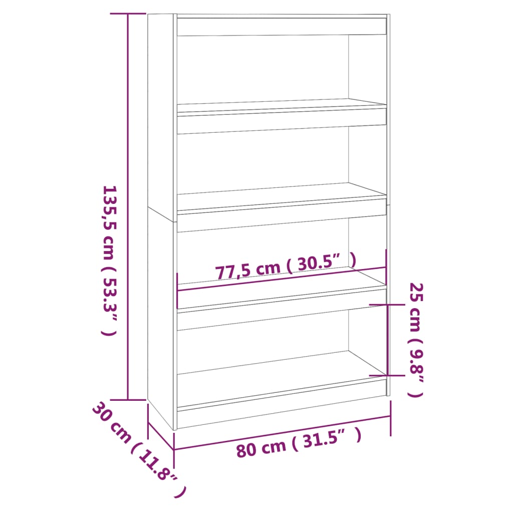 vidaXL Book Cabinet/Room Divider 80x30x135.5 cm Solid Wood Pine