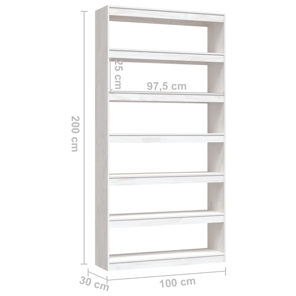 vidaXL Book Cabinet/Room Divider White 100x30x200 cm Solid Pinewood