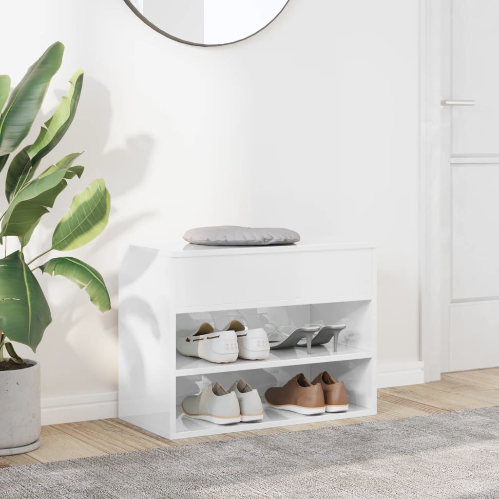 vidaXL Shoe Bench High Gloss White 60x30x45 cm Engineered Wood