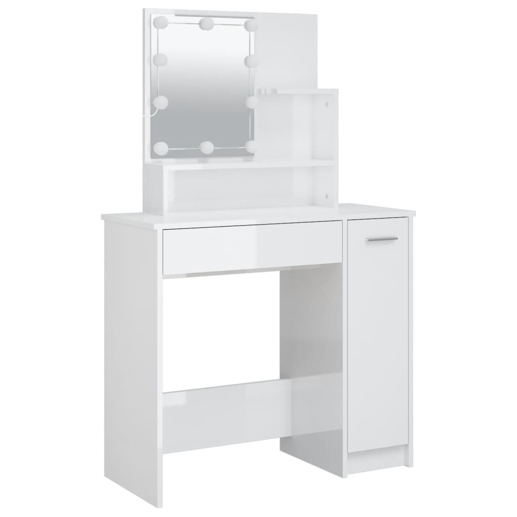 vidaXL Dressing Table with LED High Gloss White 86.5x35x136 cm