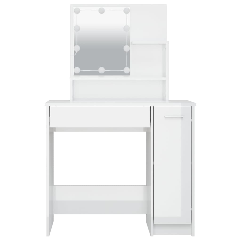 vidaXL Dressing Table with LED High Gloss White 86.5x35x136 cm
