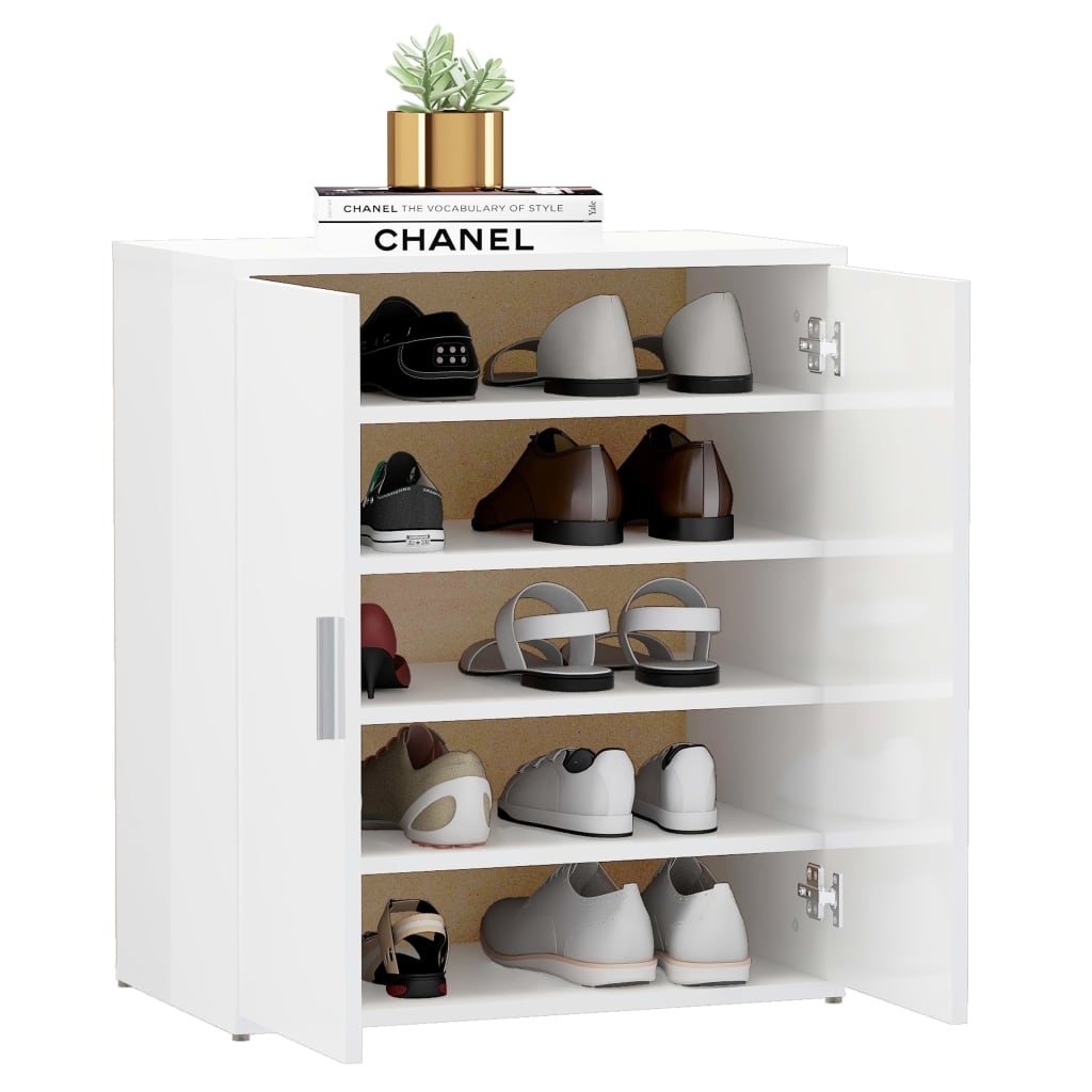 vidaXL Shoe Cabinet High Gloss White 60x35x70 cm Engineered Wood