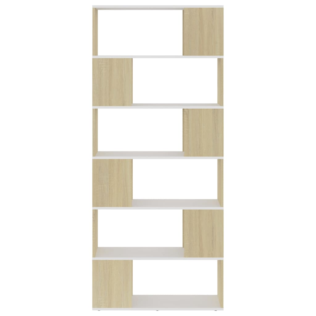 vidaXL Book Cabinet Room Divider White and Sonoma Oak 80x24x186 cm Engineered Wood