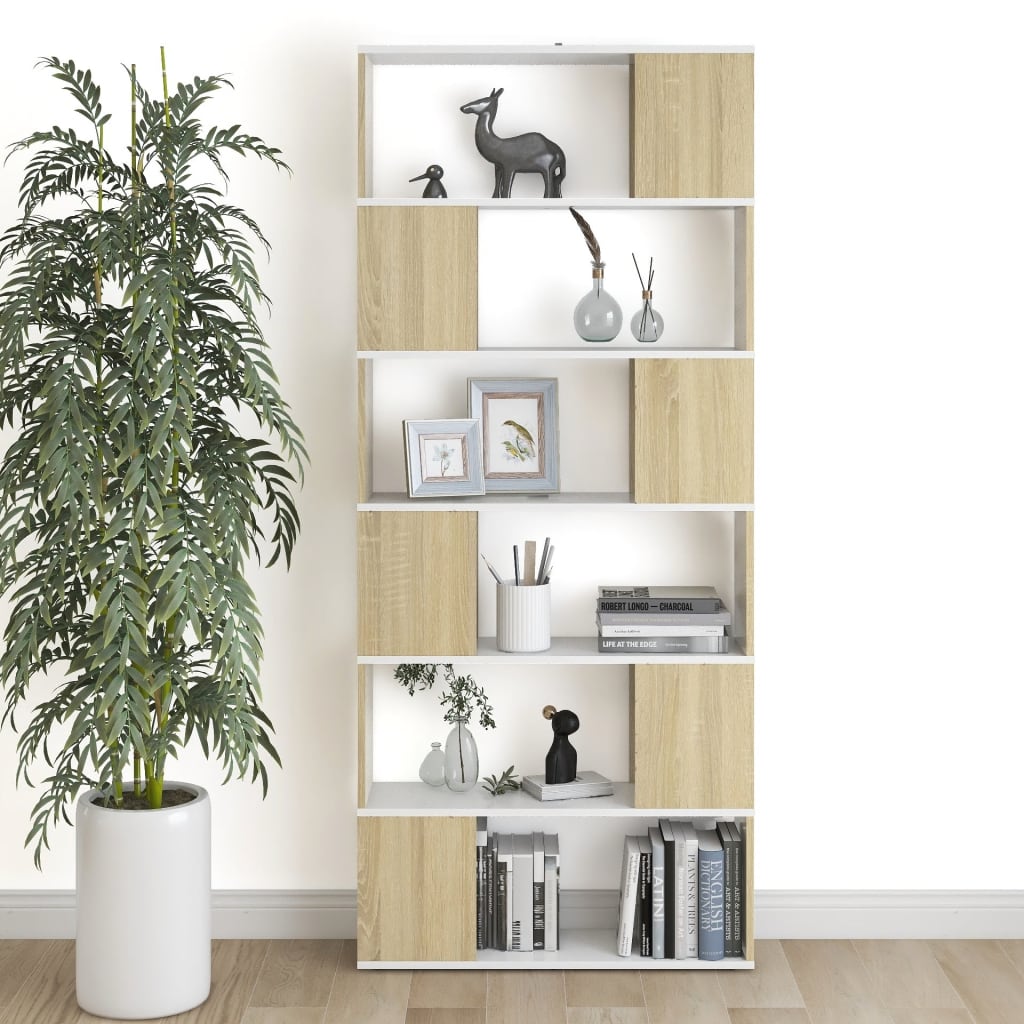 vidaXL Book Cabinet Room Divider White and Sonoma Oak 80x24x186 cm Engineered Wood