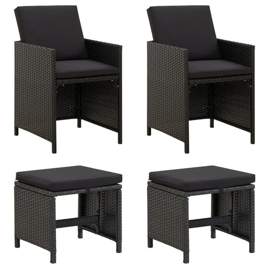 vidaXL 4 Piece Garden Chair and Stool Set Poly Rattan Black