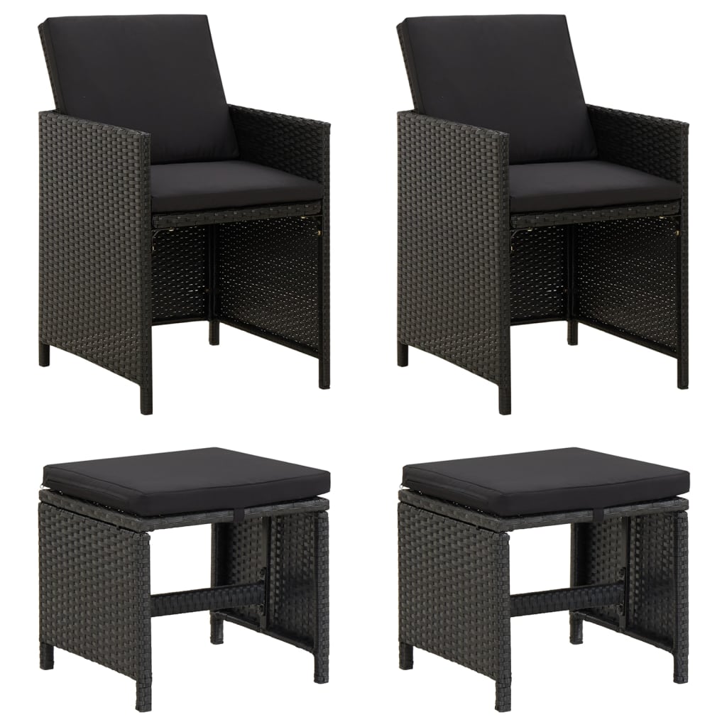 vidaXL 4 Piece Garden Chair and Stool Set Poly Rattan Black