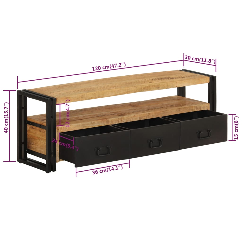 vidaXL TV Cabinet 120x30x40 cm Solid Wood Mango